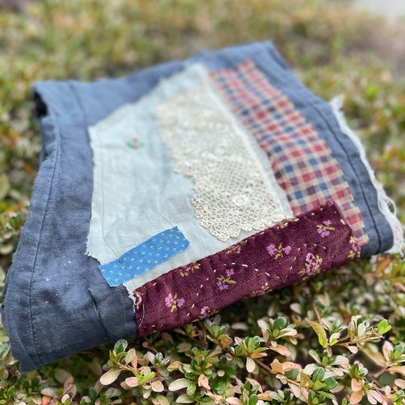 Muji Pants - Upcycled MUJI hand stitched patchwork 100% Linen drawstring pants size Medium